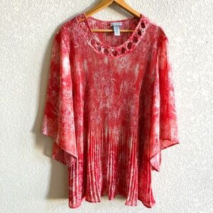 Catherines Pink Tunic Top Lightweight Womens Plus Sz 2X Pleated Tropical Travel